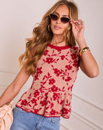 Omika Printed Peplum Knit Sweater