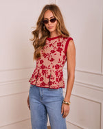 Omika Printed Peplum Knit Sweater