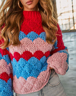 Freyie Abstract Mock Neck Chunky Knit Sweater