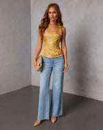 Poised Petal Embroidered Satin Top