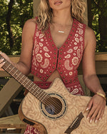 Rodeo Riviera Faux Suede Embroidered Paisley Vest Top