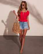 Riviera Bliss Cotton Eyelet Front Tie Top
