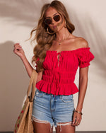 Riviera Bliss Cotton Eyelet Front Tie Top