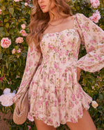 Cream Floral % Lendie Fitted Waist Romper-1