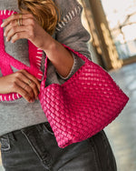 Fuchsia % Fiah Textured Woven Vegan Leather Bag-3