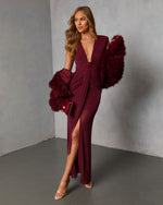 Burgundy % Toast Required Plunging Neckline Maxi Dress-1