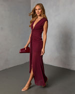 Burgundy % Toast Required Plunging Neckline Maxi Dress-3