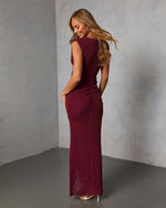 Burgundy % Toast Required Plunging Neckline Maxi Dress-4
