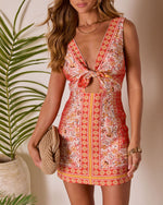 Cobain Printed Front Cut Out Mini Dress