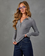 Emana Ribbed Quarter Button Down Top