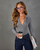 Emana Ribbed Quarter Button Down Top