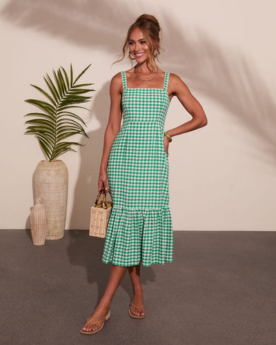 Summer Loving Gingham Print Midi Dress in Green - Size Medium, VICI Summer Loving Gingham Print Midi Dress in Green - Size Medium, VICI