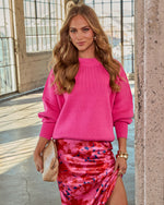 Hot Pink % Elouise Knit Oversized Pullover Sweater-6