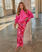 Hot Pink % Elouise Knit Oversized Pullover Sweater-1