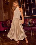 Midnight Agenda Pleated Satin Midi Skirt