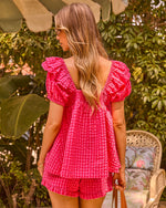 Coral Whisper Cotton Gingham Print Babydoll Top