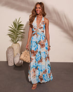 Fleur Marina Floral Mesh Halter Neck Maxi Dress