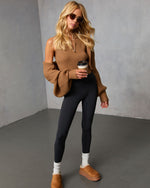 Taupe % Dreamlight Ribbed Quarter Zip Top And Dolman Cardigan Set-2