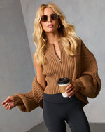 Taupe % Dreamlight Ribbed Quarter Zip Top And Dolman Cardigan Set-6