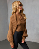 Taupe % Dreamlight Ribbed Quarter Zip Top And Dolman Cardigan Set-3