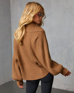 Taupe % Dreamlight Ribbed Quarter Zip Top And Dolman Cardigan Set-4