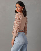 Beige % Sophia Crochet Sleeve Sweater Top-6