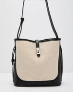Black/Ivory % Lorenne Leather Trim Canvas Bucket Bag-2