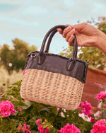 Black % Sunelle Straw Basket Color Block Handbag-5