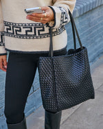 Black % Cenlie Textured Woven Leather Tote Bag-6