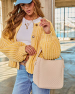 Cataline Textured Woven Vegan Leather Tote Bag