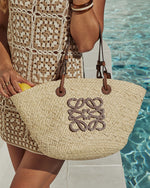 Palm Leaf Monogram Straw Tote Bag