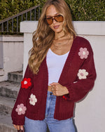 Burgundy Floral % Fallen Daisy Oversized Knit Cardigan-5