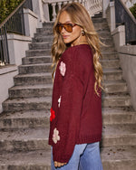 Burgundy Floral % Fallen Daisy Oversized Knit Cardigan-4