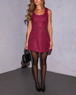 Izel Frayed Trim Tweed Mini Dress