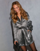 Estela Metallic Wrap Tie Mini Shirt Dress