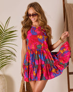 Beachside Blossom Abstract Tiered Mini Dress