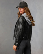 Iriena Leather Twofer Hooded Moto Jacket