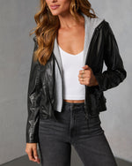 Iriena Leather Twofer Hooded Moto Jacket