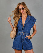 Vacation State Belted Denim Romper