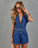Vacation State Belted Denim Romper