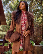 Close Keeps Faux Suede Detachable Faux Fur Trim Coat