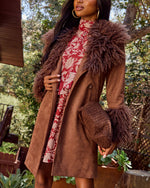Close Keeps Faux Suede Detachable Faux Fur Trim Coat