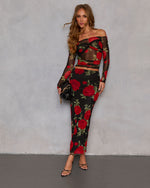 Warm Bloom Floral Mesh Off The Shoulder Top