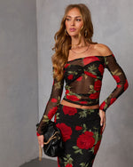 Warm Bloom Floral Mesh Off The Shoulder Top