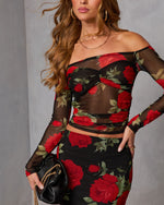 Warm Bloom Floral Mesh Off The Shoulder Top