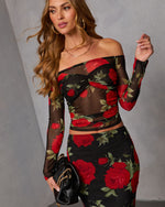 Warm Bloom Floral Mesh Off The Shoulder Top