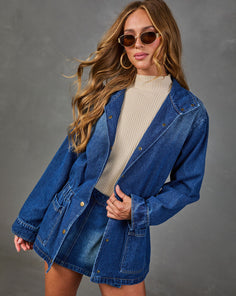 Autumn Capsule Funnel Neck Belted Denim Jacket