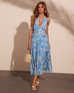 Sunset Society Tropical Print Halter Neck Maxi Dress