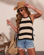 Coastal Thread Striped Knit Halter Neck Top