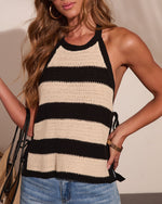 Coastal Thread Striped Knit Halter Neck Top